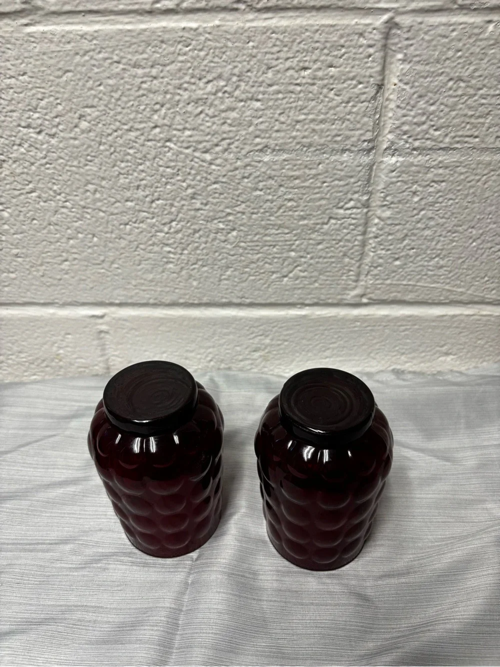 Vintage Ruby Red Bubble Glass Tumblers Set of 2 Mid Century Retro Drinkware